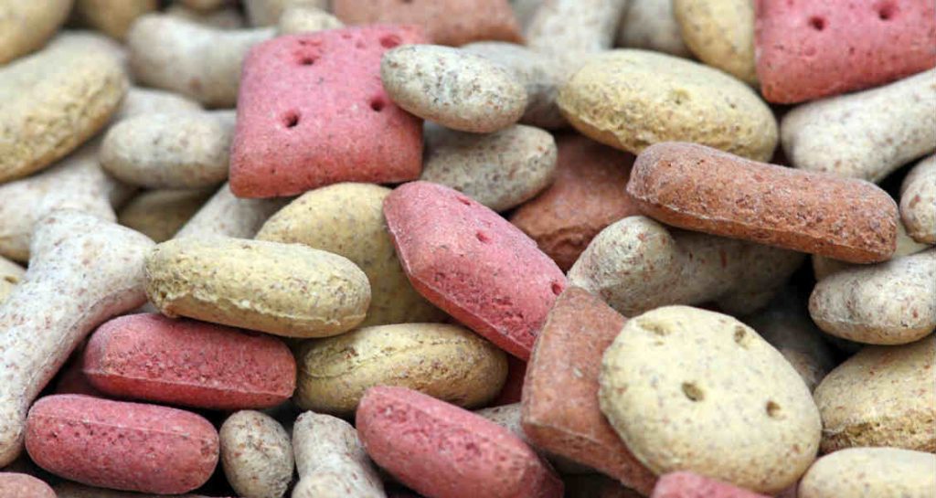 A pile of multicolored pet food
