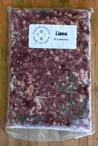 A bag of frozen ground Llama by Thogersen Family Farms