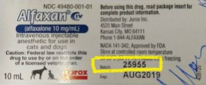 Alfaxan intravenous injectable anesthetic for dogs and cats package label