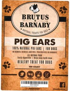 Brutus & Barnaby 100 count package label of natural pig ears