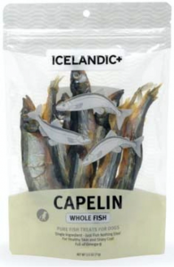 Front package of the IcelandicPlus Whole Capelin Fish Pet Treats for dogs