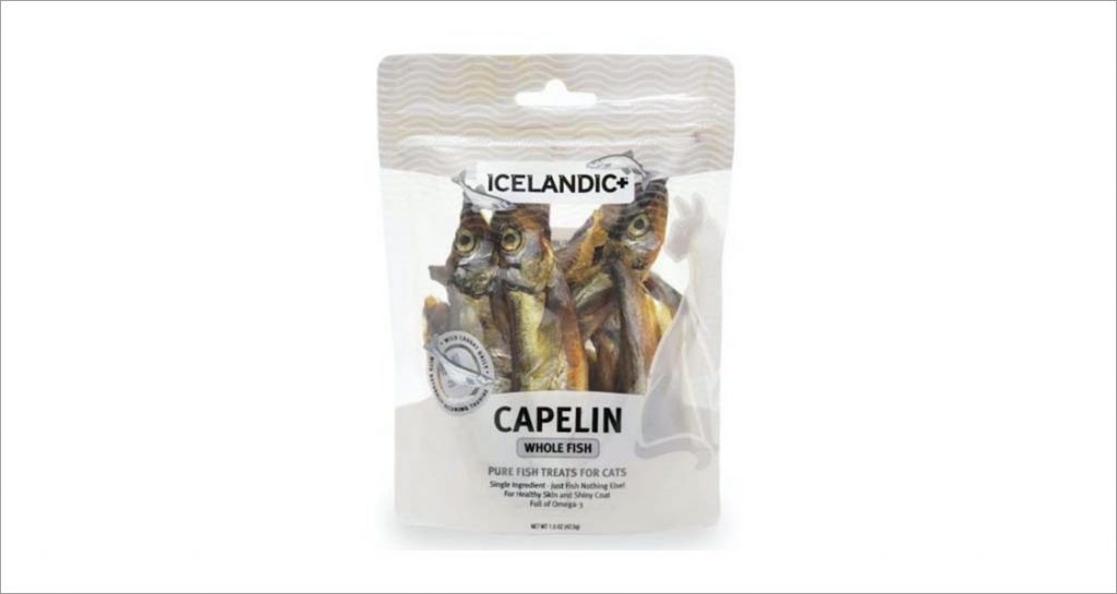 Icelandic+ Capelin Whole Fish Pure Fish Treats for Cats in packaging