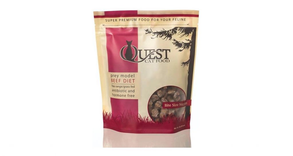 A bag of Quest Frozen Beef Diet for cats
