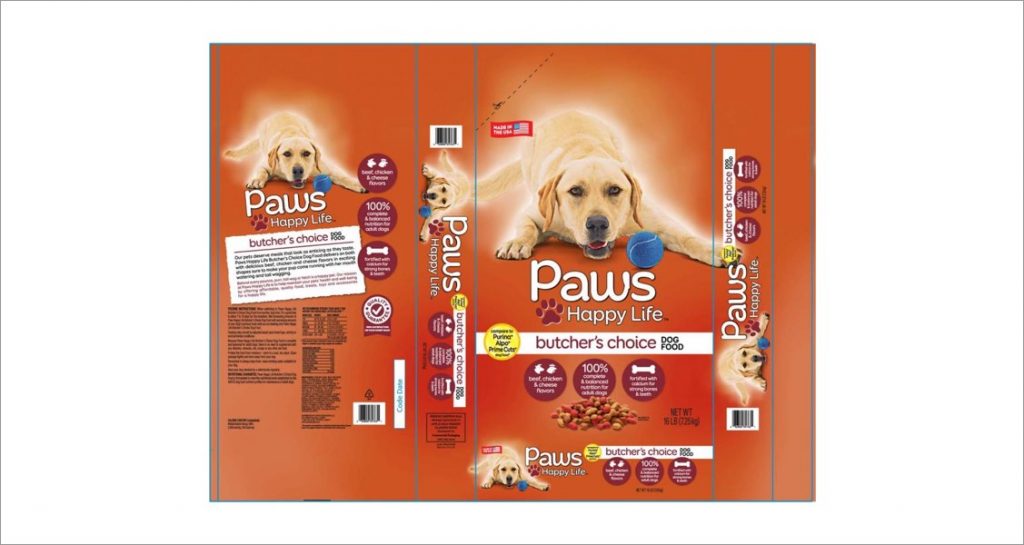 Paws Happy Life Butcher's Choice Dog Food packaging