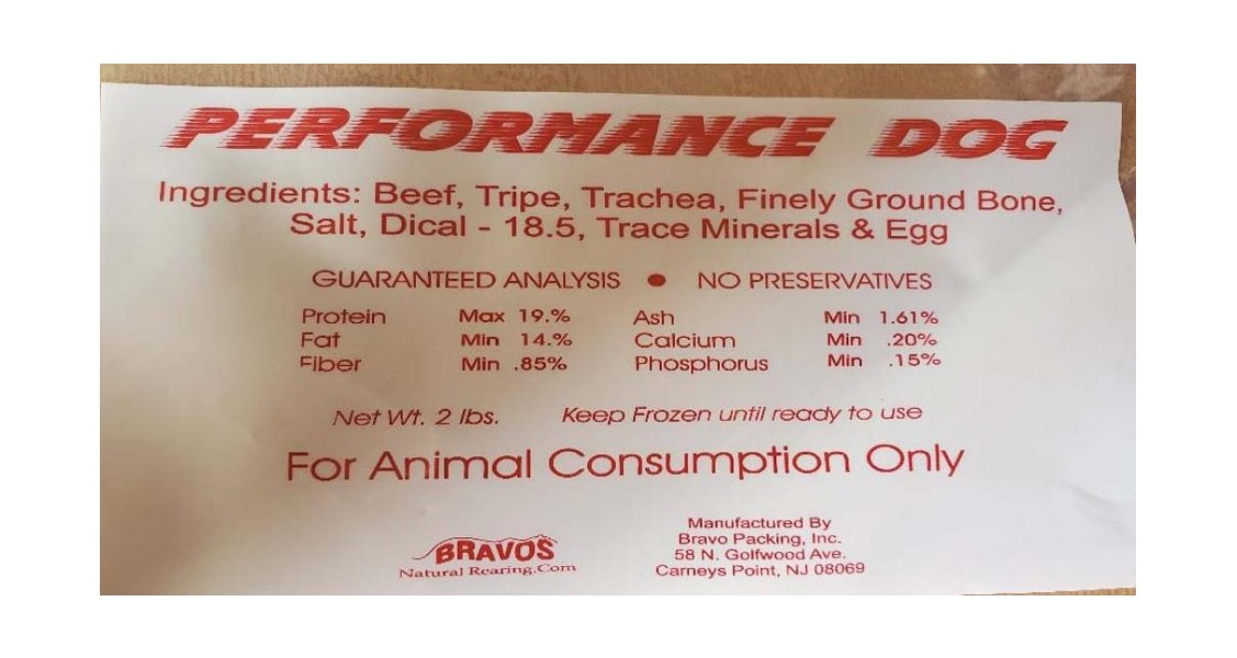 Bravo Packing, Inc. Recalls All Performance Dog and Ground Beef Raw Pet Food Because of Possible Salmonella and Listeria Monocytogenes Health Risk