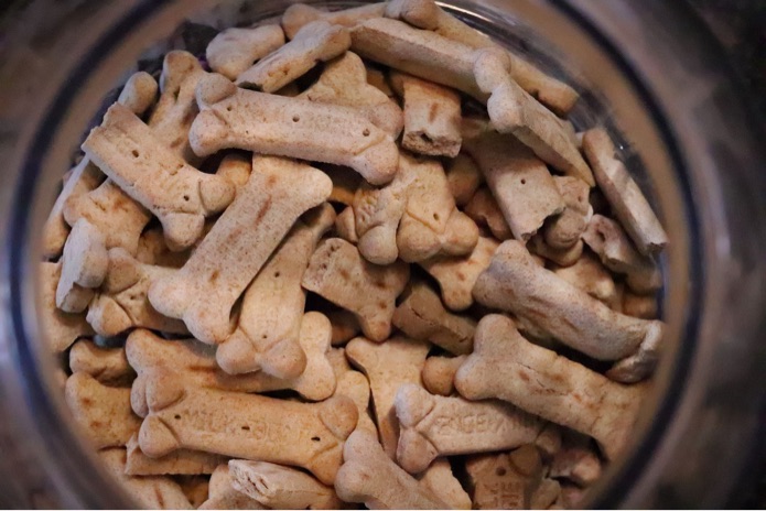 Dog treat biscuits in the shape of a bone