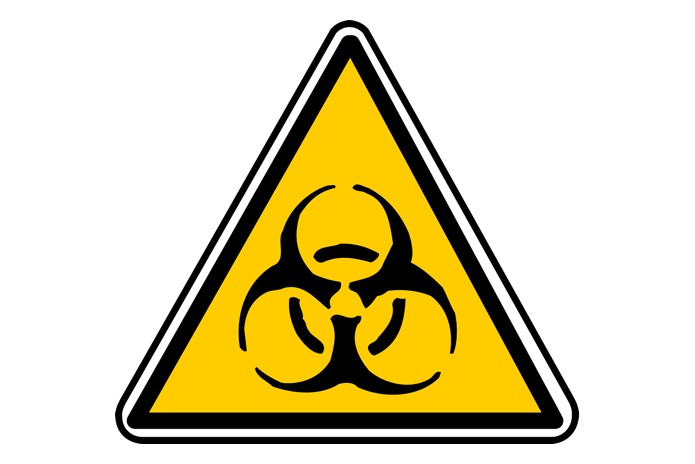 A yellow and black biohazard symbol