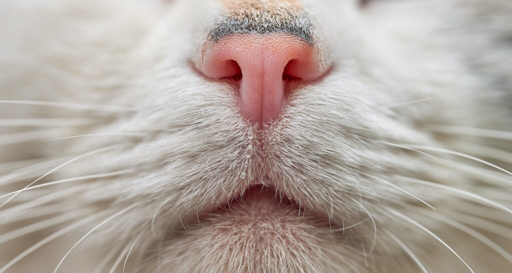 A close-up of a cat's mouth and nose